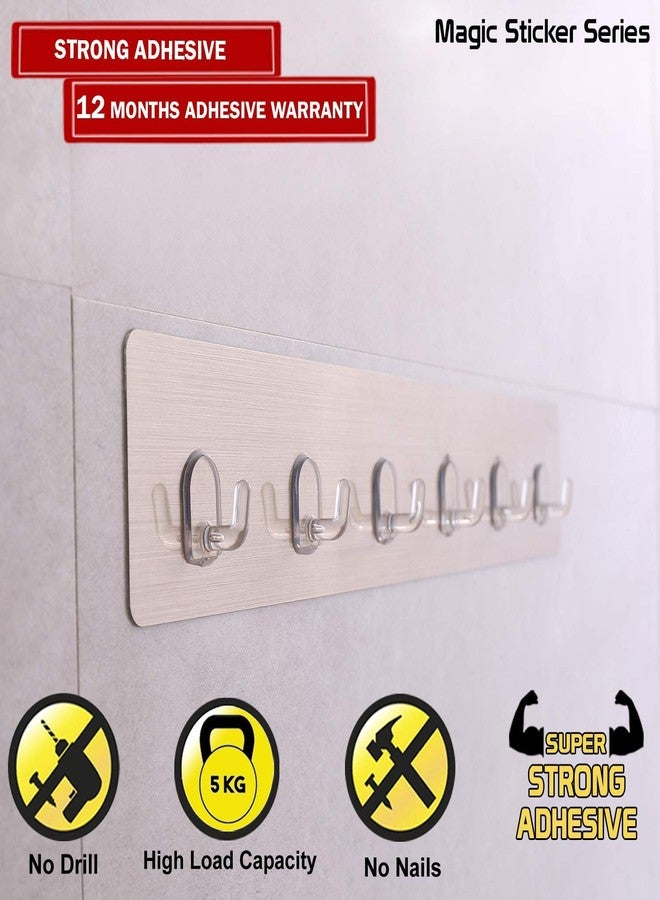RATAVA Self Adhesive Wall Hook Rail - No-Drill, Wall Mounted, Space-Saving Hanger with 6 Waterproof Hooks, Strong Hold for Kitchen, Bathroom, Bedroom Storage, No Drilling, 1 Piece - Image 3